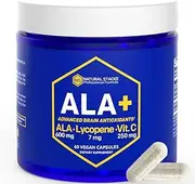 NATURAL STACKS ALA+ Alpha Lipoic Acid 600mg w/ Lycopene and Vitamin C - ALA Supplement for Immunity & Cellular Function - Alpha-Lipoic Acid Antioxidants Supplement for Brain Health, 60 Vegan Capsules