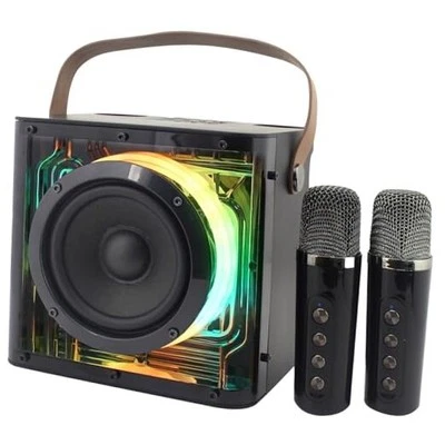 MHT777 Portable Karaoke System with 2 Wireless Microphones, Bluetooth 5.0,