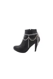 Women Silver Metal Chain Boot Bracelet Shoe Celebrity Look Tassel Fringe Charms
