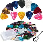 Threovic 150 Guitar Picks with Plastic Case - 0.5/0.75/1mm 3-Gauge Celluloid Picks for Acoustic/Electric/Bass, Heavy & Medium Gauges Value Pack
