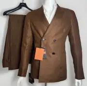 ZEGNA Oasi Lino Brown 100% Linen Double Breasted Suit 50" R x 34" RRP: £3,490.00