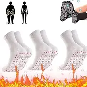 [Hsyc] 3 Pair Afiz Tourmaline Slimming Health Sock, Afiz Tourmaline Health Sock, Tourmaline Acupressure Self-Heating Shaping Socks,Relieves Stress (White)