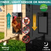 Automatic Chicken Coop Door OPENER Electric Timer Light Sensor NEW GRAY ALUMINUM