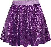 [BALAYSIER] Glitter Skirt Girls Sequin Skirt with Lining Children's Fringe Skirt Suitable for 6-12 Years, Purple, 10 Years