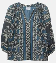 [Velvet] Velvet Dayana printed cotton and silk blouse AU 14 blue