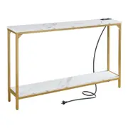 2 Tier Console Table with Power Outlets and USB Ports, White