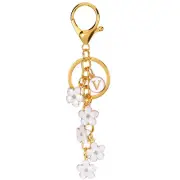 Initial Letter Flower Keychain, Alphabet V Enamel Charm Flower Keyring, White