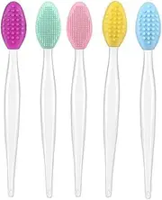 HONMEET 5pcs Double-sided Lip Scrub Brush Tool Silicone Exfoliating Lip Brushes for Gentle Care Includes Mint Yellow Purple Blue