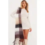 Cream Bobble Knit Long Sleeve Mini Dress, Gold