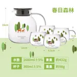 CORELLEBRANDS康寧 SNAPWARE耐熱玻璃茶壺組(圓)-1壺4杯 大口徑 耐冷 水壺