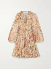 [Zimmermann] Zimmermann - + Net Sustain August Ruffled Tiered Gathered Floral-print Crepon Mini Dress - Cream - 00 00 Cream