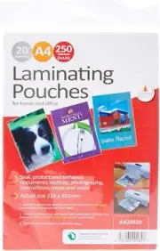 Cathedral Laminating Pouches, 250 Micron A4, 20 Pouches