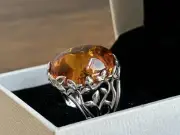 Giel O Large Baltic Amber Natural Sterling Silver 925 Ring, Poland SIZE 8US Q UK