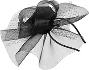 [DONFAMDS] Fascinator Hair Clip Headband Mesh Plume Bowknot Headpiece Elegant Accessories for Women Perfect for Wedding Tea Party
