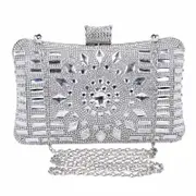 Women Geometric Diamante Evening Party Clutch Bags-Silver