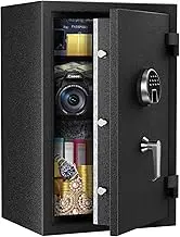 WASJOYE Fireproof Safe Box with Digital Keypad, Fire-Resistant Security Safe for Home & Office, 2.5 Cubic Feet, UL Certified for Document & Media Protection, Black