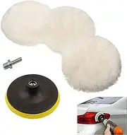 5Pcs Wool Buffing Polishing Pad Set, 6in Polishing Buffing Wheel, Wool Cutting Pad, Hook Loop Backing Pad with M14 Drill Buffer Adapter, Woolen Polishing Waxing Kit for Car Motorcycle Glass