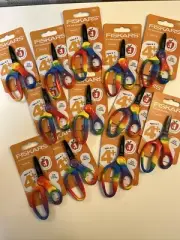 Fiskars 5” Kids Scissors Pointed Tip Rainbow Age 4+ Non Stick Coated Blades (12)