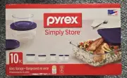 NEW Pyrex Simply Store 10 Piece Glass Food Storage Set Blue Lids 6021224