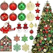 XIULIUU Shatterproof Christmas Tree Ornaments Set, 70 Pcs Red Green Gold Assorted Christmas Balls Ornaments for Christmas Tree Decorations Christmas Baubles for Holiday Party Decoration