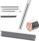 Push Broom Pet Hair Removal Broom with Squeegee, Soft Silicone Bristle Broom wit