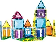 PicassoTiles Magnet Tile Building Blocks 48 Piece Travel Sized Playset with Windows and Clip-on Doors Construction Stacking Magnetic Tiles Block Learning Educational STEM Toy Boys Girls Age 3+ PTM48