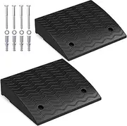Costway Curb Ramp 2 Pack, 12cm Raised Height Rubber Threshold Ramps Set w/Predrilled Holes & 4 Expansion Bolts, 3T Max Load, Anti-Slip Driveway Ramps for Car, Motorcycle, Wheelchairs, Scooters