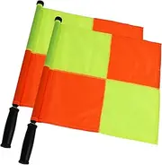 2PCS JAYO Professional Soccer Referee Flag for Official Events, Linesman Flag With PU Zipped Carrying Bag, Waterproof, Yellow and Orange Checkered Design