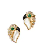 Bloomingdale's Fine Collection Emerald, Mother of Pearl, Onyx, & Diamond Bird Stud Earrings in 14K Yellow Gold