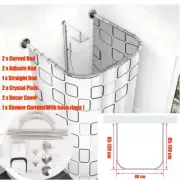 Extendable Shower Curtain Rod Rail U Shape Stainless Steel Curved Pole + Curtain