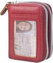 [NGIL] Small Zippered Faux Leather Wallet for Women, Accordion-Style Card Slot Women Wallet, RFID Blocking Credit Card Holder Wallet, Red, Casual