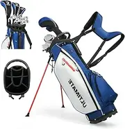 OFFICEJOY Golf Clubs Set, Complete Golf Clubs Set w/Golf Stand Bag, 460cc Alloy Driver, 3# Fairway Wood, 4# Hybrid, 6#, 7#, 8#, 9# & P# Irons, Free Putter, Portable Golf Set for Men Women, Blue