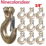 10Pcs 3/8" G70 Heavy Duty Forged Steel Clevis Slip Hook w/Safety Latch
