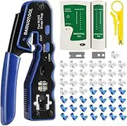RJ45 Crimping Tool kit Pass Through Ethernet Crimping Tool Wire Crimper Stripper Cutter for Cat5e Cat6 Cat6a 8P8C Modular Connectors Cat6 Crimp Tool and Tester(9V Battery Not included)
