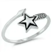 Star Ring Genuine Sterling Silver 925 Oxidized Jewelry Face Height 10 mm Size 9
