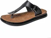 [GHYUB] Mens Flip Flops Beach Thong Sandals Comfortable Soft Rubber Flat Slippers Genuine Leather Open Toe Sandal Summer Shoes Indoor (Color : Black, Size : EUR45)