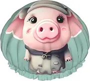 Cute Pig Print Shower Cap For Women Men Reusable Lightweight Soft Bath Hair Cap With Elastic Band