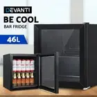 46L Glass Door Bar Fridge Mini Countertop Freezer Fridges Bottle Cooler Black