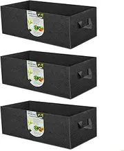 ANGELIOX 3-Pack Grow Bags, 10 Gallon Heavy Duty 300G Thickened Nonwoven Fabric Raised Garden Bed Square Flower Planter Containers for Carrot Onion,Flowers,Fruit/Growing Pots with Handles(60x30x20cm)