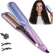 Curling Iron Hair Crimper Waver - Beach Waves Curling Wand, Ionic Deep Waver Hair Curler Tool with Ceramic 3 Barrel for Women,Ceramic Coated Barrel，Salon-Quality Waves & Curls (Compatible with All Hair Types) Dual Voltage, Anti-Scald