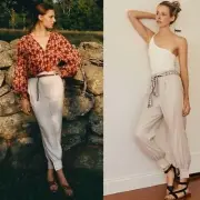 Anthropologie Marie Jogger Pants in Stone 14 Linen Neutral Barrel Balloon NWT