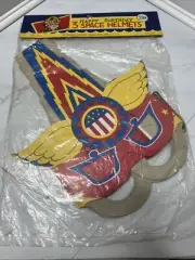 1950s Patriotic Spaceman Card Toy Mask Helmet Outer Space 3 Helmets Sealed .29