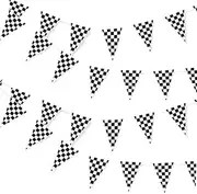 48Pcs Black White Lattice Checkered Flag Bunting Banner, BetterJonny 4 Pack Reusable Pennant Banner Triangle Racing Flag Bunting Pennant Banner for Party Christmas Birthday Bedroom Decoration