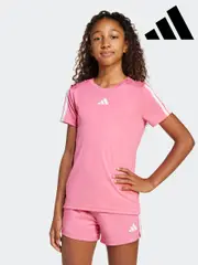 adidas Pink Train Essentials 3 Stripe T-Shirt (E43710) | $30