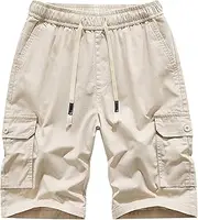 [JEShifangjiusu] Mens Full Cotton Oversize Cargo Short Drawstring Elastic Waist Stretch Shorts Summer Casual Work Short
