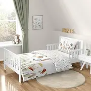 Sweet Jojo Designs Boho Floral Garden Flower Girl Toddler Bedding Set Kids Children 5pc Bed in a Bag with Comforter Pillowcase Sham Sheets Sage Green Watercolor Bohemian Farmhouse Vintage Shabby Chic