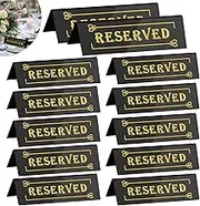 12 PCS Reserved Table Signs - Acrylic Guest Reservation Table Tents, Waterproof Double-Sided Seat Sign for Restaurant, Wedding, Birthday Party, Meeting (Black)
