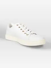 White Leather Heart Patch Trainers