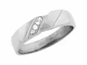 10k or 14k White Gold Mens Ring Wtih Four Round Cut Diagonal Set CZ Accents