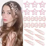 STGDAK 18 PCS Pink Star Clips Metal Snap Hair Barrettes Non Slip Mini Bow Clip Cute Barrettes For Women Y2k Accessories Kawaii Snap Star Clips Coquette Hair Barrette For Girls Decoration